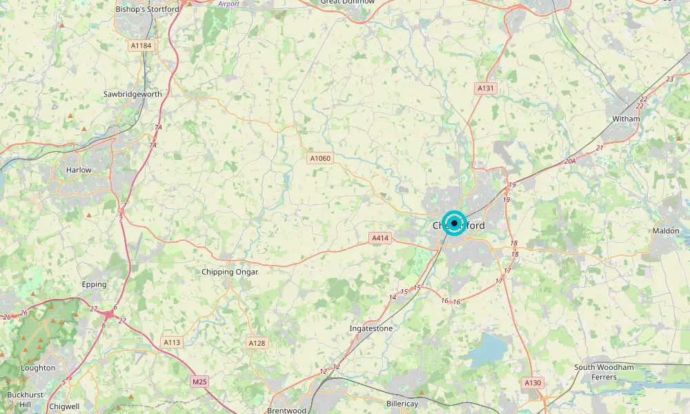 Map of our delivery coverage in Chelmsford