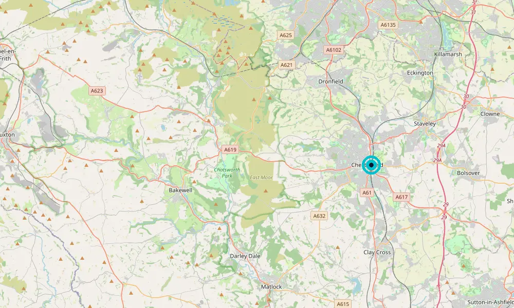 Map of our delivery coverage in Chesterfield
