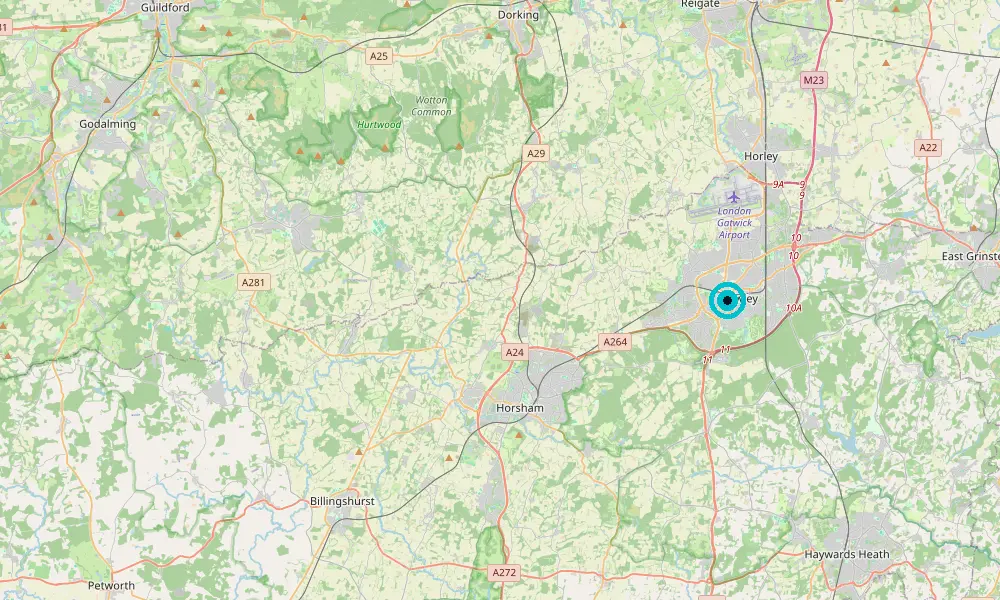 Map of our delivery coverage in Crawley