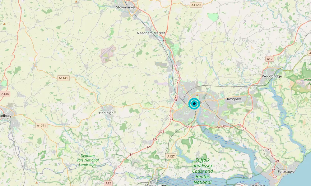 Map of our delivery coverage in Ipswich