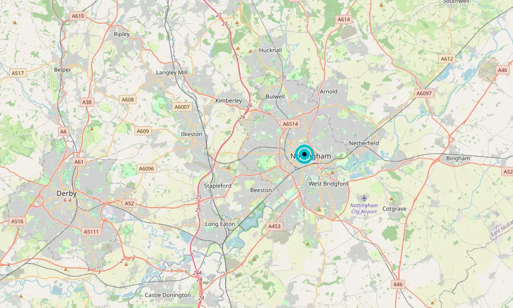 Map of our delivery coverage in Nottingham